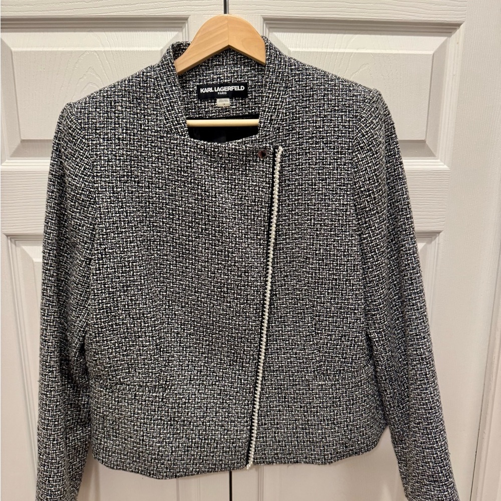Karl Lagerfeld Tweed Pearl Jacket Blazer Sz 14